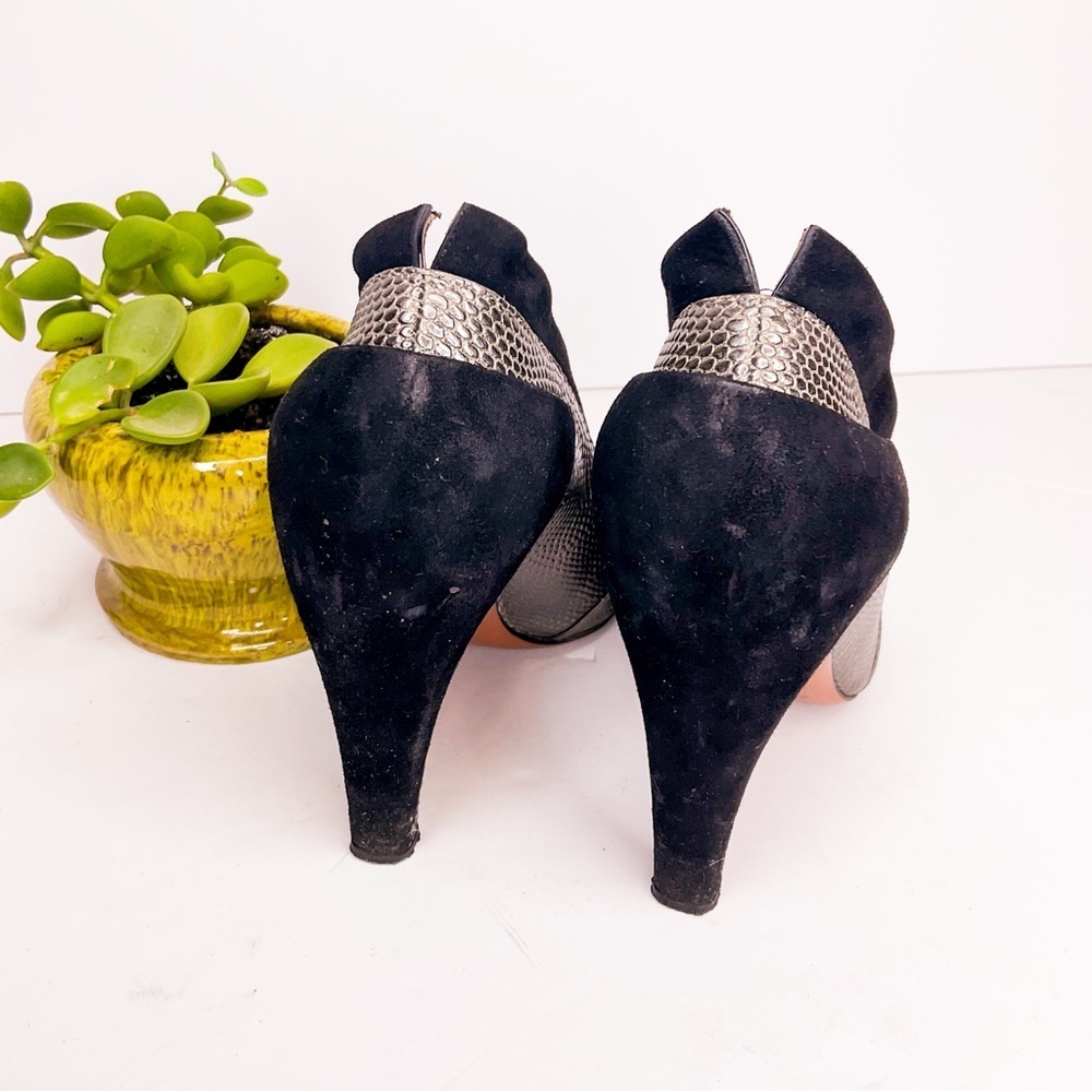 Vintage ALAÏA PARIS Pumps Silver Snake Leather Black Suede Italy EU 37.5 - Picture 5 of 8